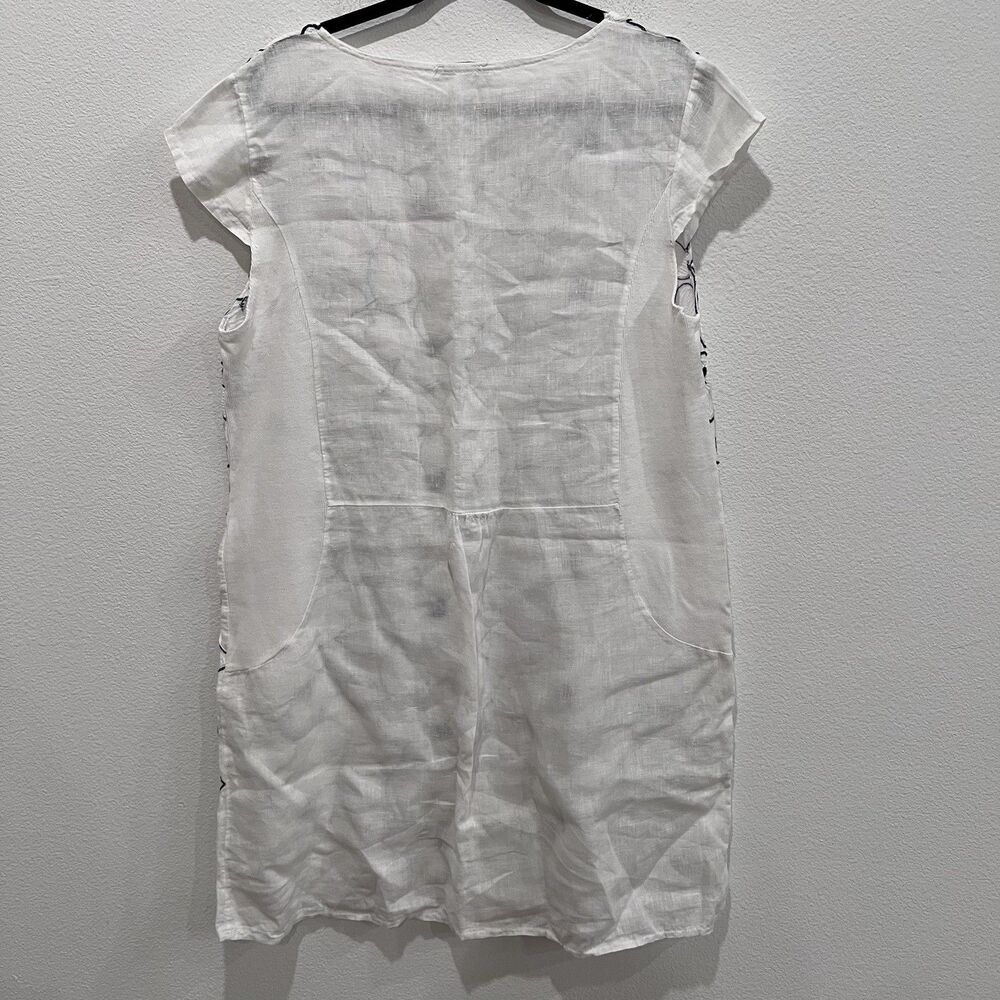 Made In Italy 100% Linen Dress Large Coastal Grandma Floral Beach Embroidered - Picture 4 of 8